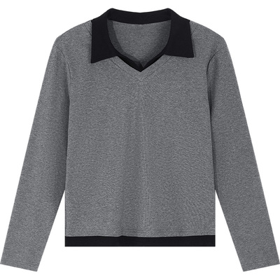 翻领长袖t恤女秋冬单穿可内搭