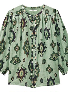 bash2026新款夏季翡色晕染波西米亚复古印花衬衫棉质上衣1E26ODEL