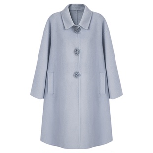 SeRinaBlue2026春季新款翻领气质超好看双面呢外套中长款羊毛大衣