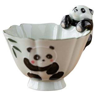 画续创意国风陶瓷小熊猫茶宠挂件主人杯盖碗挂饰可爱摆件盖置配件