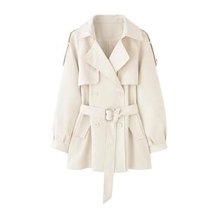 mc2米白色短款风衣外套女秋款时尚休闲收腰显瘦气质洋气