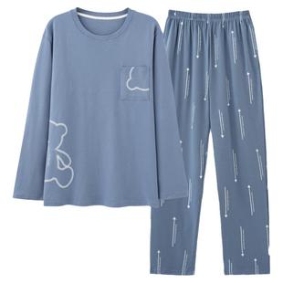 浪莎男士睡衣春秋季纯棉长袖青少年韩版可外穿大码休闲家居服套装