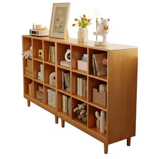 实木书架卧室床边柜客厅置物柜落地组合格子柜家用靠墙樱桃木书柜