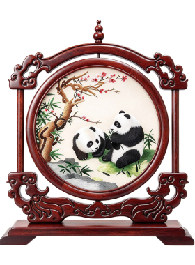 筛月红木纯手工双面绣古风摆件