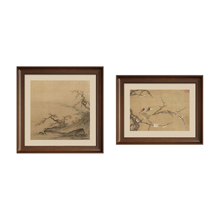 仿古山水宋氏美学卧室床头装饰画喜上眉梢新中式主卧房间布置挂画