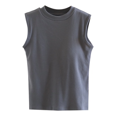 带胸垫半高领针织螺纹内搭背心女