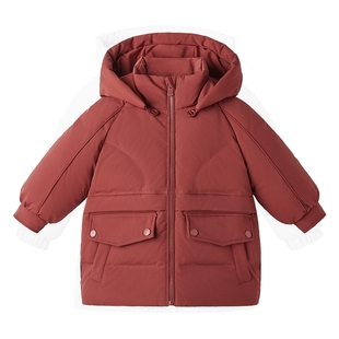 [三防蓄热]男童羽绒服儿童冬装连帽中长款小童红色潮宝宝秋冬外套