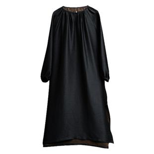 黑色顺纡红云纱慵懒风长款连衣裙 2025新品知笔墨桑蚕丝宽松袍子