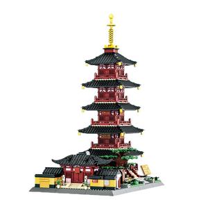 万格苏州寒山寺拼装建筑小颗粒积木模型普明宝塔国潮玩具摆件