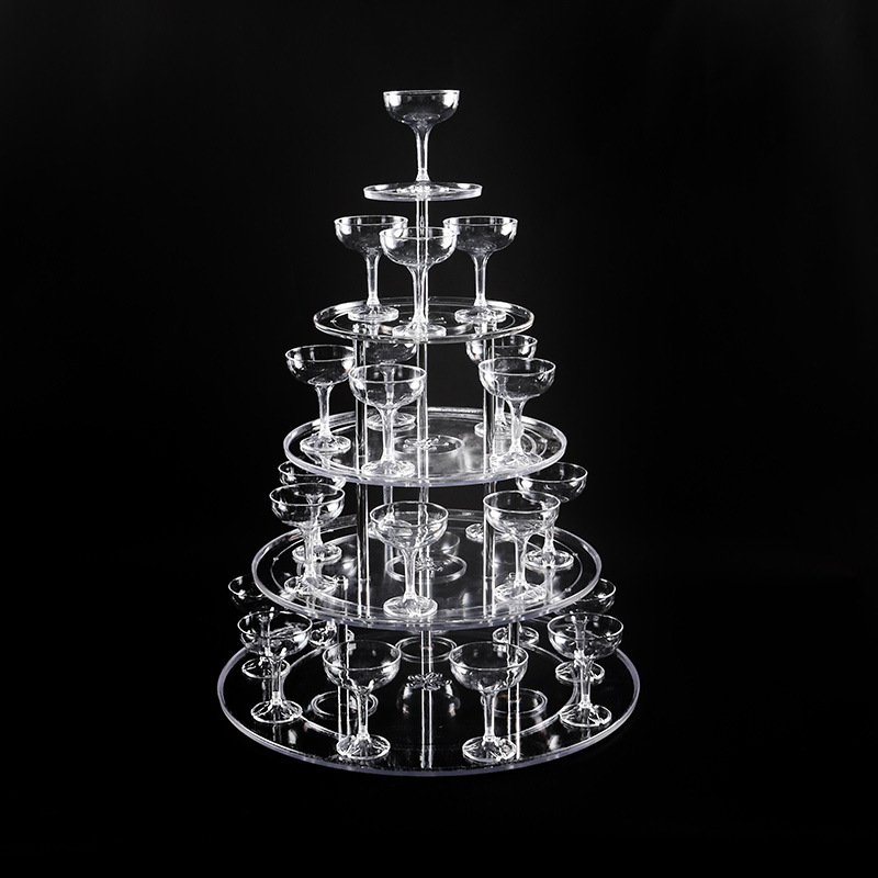 婚庆香槟塔五层圆形亚克力香槟塔婚庆道具塑料香槟杯婚礼酒塔