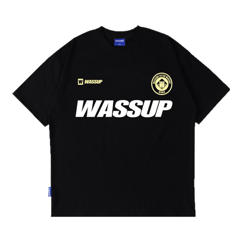 WASSUP美式重磅徽章字母T恤短袖