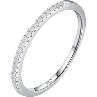 摩典S925纯银水晶排钻戒指女小众设计感新款百搭叠戴风食指戒细戒