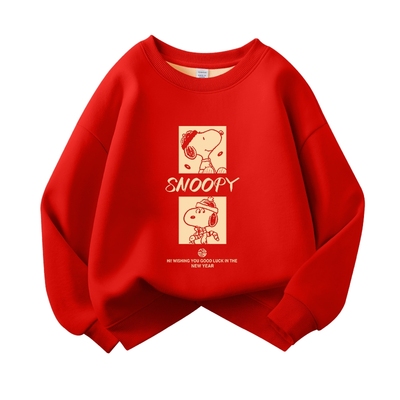 史努比儿童加绒卫衣红色拜年服冬