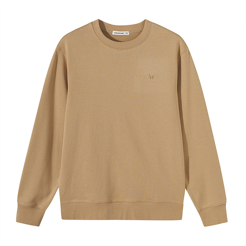 美特斯邦威卫衣男春秋精致刺绣简约百搭经典圆领套头衫情侣装上衣