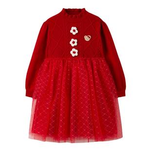 【新年系列】PawinPaw卡通小熊童装秋冬女童红色连衣裙