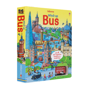 Usborne轨道书 发条小巴士Wind-up Bus Train Plane 火车飞机轨道车书 尤斯伯恩英文原版绘本儿童游戏纸板书附玩具 开发思维益智
