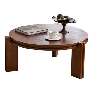 HC中古风实木沙发边几茶几客厅家用小户型轻奢高级感茶桌圆形小桌