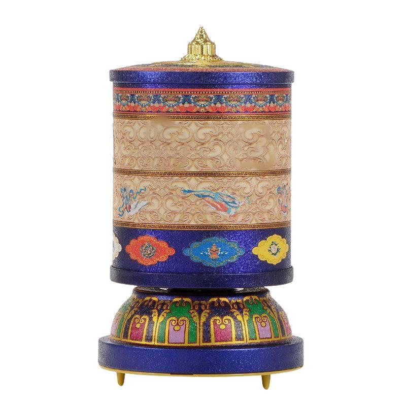 藏族电动转经简轮 五行转金筒 家用财神文殊西藏式插电转金桶摆件