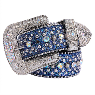 SlowGang嘻哈说唱歌手诺米同款朋克Drip满钻水钻铆钉腰带皮带男潮