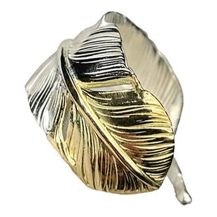 银创鹫见太郎m号羽毛先金戒指s925纯银时尚男女指环18k金情侣对戒