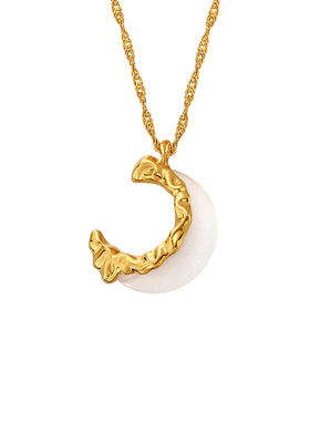 盐岛熔蜡玉石弯月白玉项链高级感轻奢小众毛衣链配饰女金色锁骨链