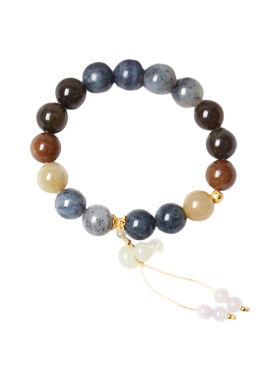 天然和田玉新疆料青花籽料搭配且末糖原创款单圈手链女款玉石手串