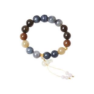 天然和田玉新疆料青花籽料搭配且末糖原创款单圈手链女款玉石手串