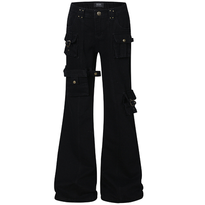 原创美式轻亚风铆钉微喇叭工装裤