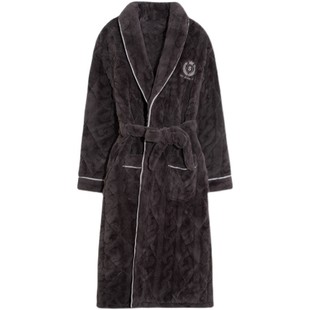 猫人睡袍男士睡衣冬季三层加厚加绒长款珊瑚绒夹棉浴袍冬保暖