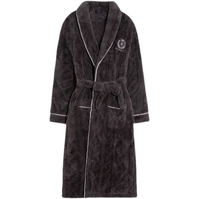 加厚加绒法兰绒夹棉睡袍猫人