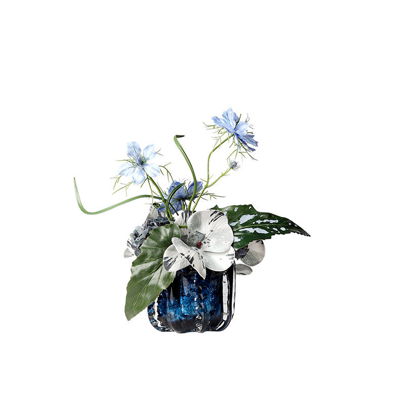 简约时尚蓝色玻璃小花瓶插花售楼花瓶