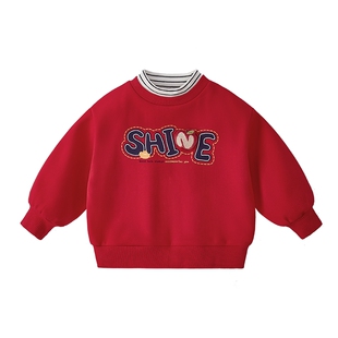 [新年款]儿童红色卫衣加厚男宝宝高领女童加绒上衣秋冬保暖衣服