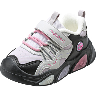 牧童儿童运动鞋2025冬季新款男童轻便减震闪灯鞋加绒保暖女童棉鞋