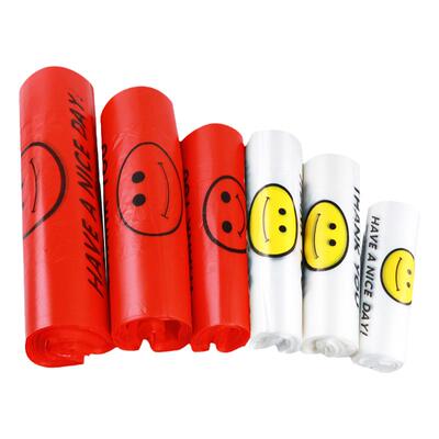 塑料袋透明笑脸打包袋食品级红色手提超市购物方便袋厂家袋子批发