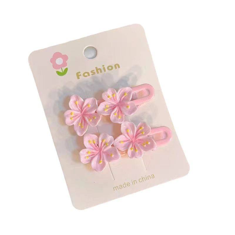 女童发卡甜美碎发夹粉色花朵一字夹刘海侧边夹发夹bb夹刘海小夹子