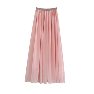 雪纺半身裙超仙垂感春夏高腰中式禅意白色气质百搭中长款大摆裙