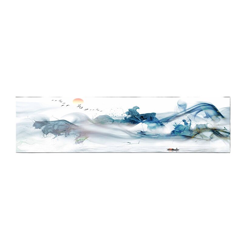 新中式卧室床头装饰画蓝色风景山水主卧挂画客厅背景墙水墨复古画