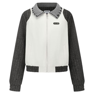 SHROENRO撞色螺纹领休闲外套