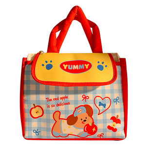 可爱小狗手提便当包保温铝箔多口袋学生上班族午餐包收纳包饭盒袋