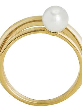 ins潮风小众设计双环珍珠戒指