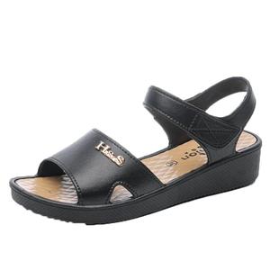 夏季休闲大码厚底女士凉鞋塑料夏天外穿时尚舒适软底中年人沙滩鞋