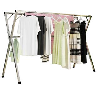 不锈钢晾衣架落地折叠室内双杆式阳台挂衣伸缩晾衣杆室外晒衣架