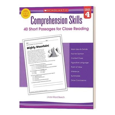 英文原版 Comprehension Skills 40 Short Passages for Close Reading Grade 4 学乐阅读理解技巧4年级 英文版 进口英语原版书籍