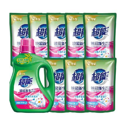 超能双离子洗衣液超值11斤1瓶8袋护色护衣焕彩新生