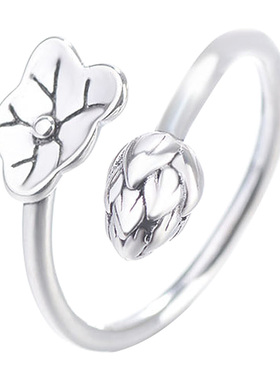 s925纯银简约气质荷花开口戒指