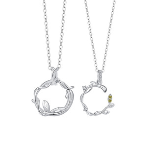 连理枝999纯银情侣款项链男女一对吊坠高级感2024新款刻字送女友