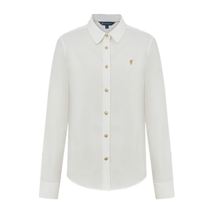 POLOWALK纯棉衬衫女士春季新款OL风翻领正装长袖白色开衫衬衣外套