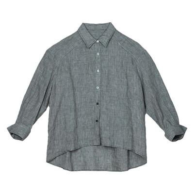 多着100%色织亚麻后腰收褶衬衫