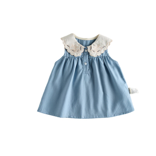 【新品】Oak Family儿童无袖上衣天丝亚麻女童宝宝娃娃领A字小衫