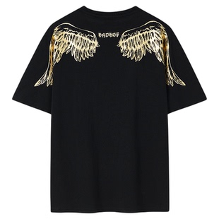BADBOY官方正品男装夏季短袖烫金情侣款休闲潮牌T恤针织翅膀百搭